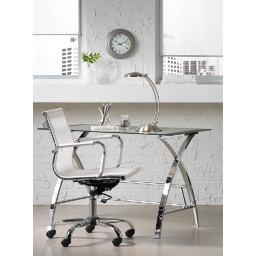 Lealand White and Chrome Low Back Desk Chair