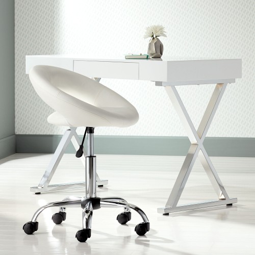 Orbit White Faux Leather Adjustable Rolling Office Stool