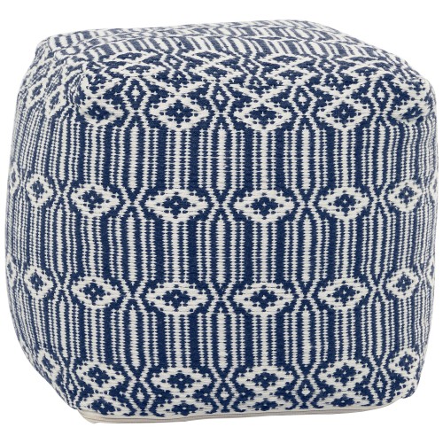 Trullo Blue and White Traditional Hand Woven PET Yarn Pouf Ottoman