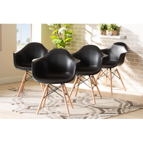 Galen Black Plastic Oak Brown Wood Dining Chairs Set of 4
