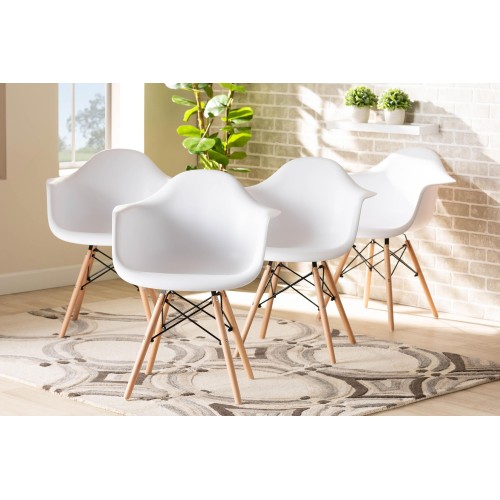 Galen White Plastic Oak Brown Wood Dining Chairs Set of 4