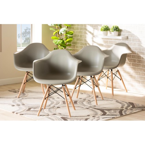 Galen Beige Plastic Oak Brown Wood Dining Chairs Set of 4