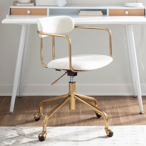 Demi Cream Velvet Fabric Adjustable Swivel Office Chair