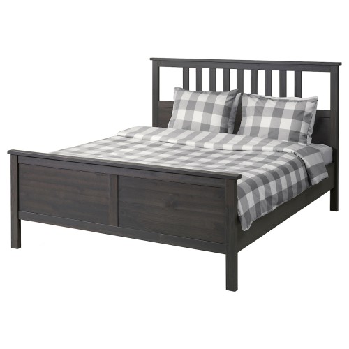 HEMNES Bed frame, dark gray stained/Lönset, Queen - IKEA